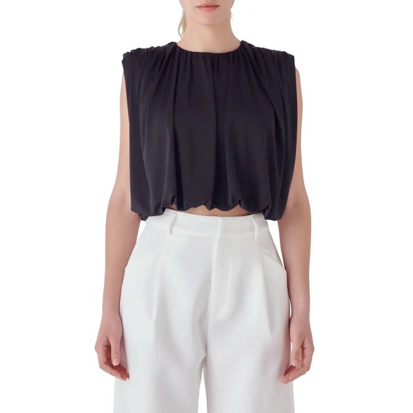 Endless Rose Tops - Endless Rose Bubble Hem Crop Top Size XS in Black